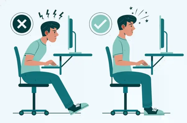 dibujo de hombre en la silla ergonómica, un objeto ergonómico en casa que le mantiene postura correcta